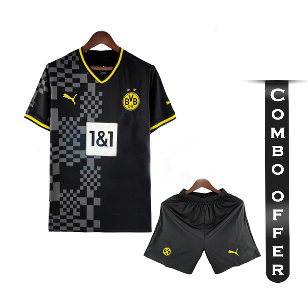 Combo of Borussia Dortmund Mesh Cotton Short Sleeve Away Jersey and Short Pant - Borussia A2