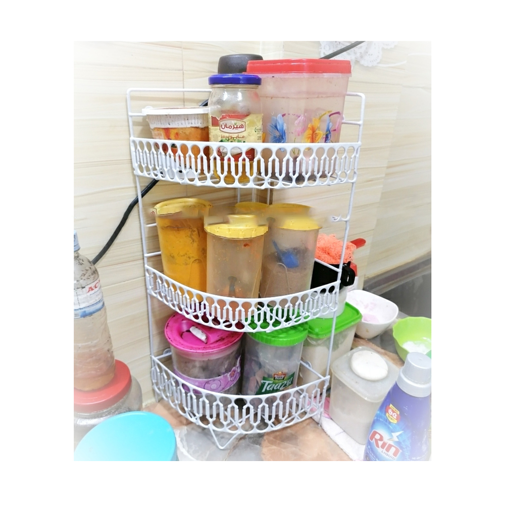 3 Layer Corner And Wall Hanging Kitchen Organizer And Pots Rack White