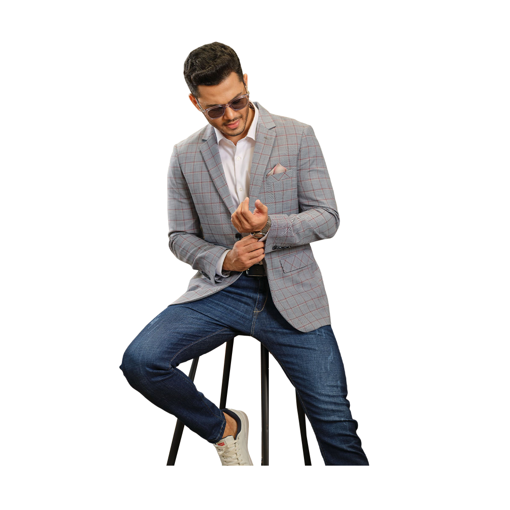 Country Boy Cotton Blazer For Men Ash Check Style 908