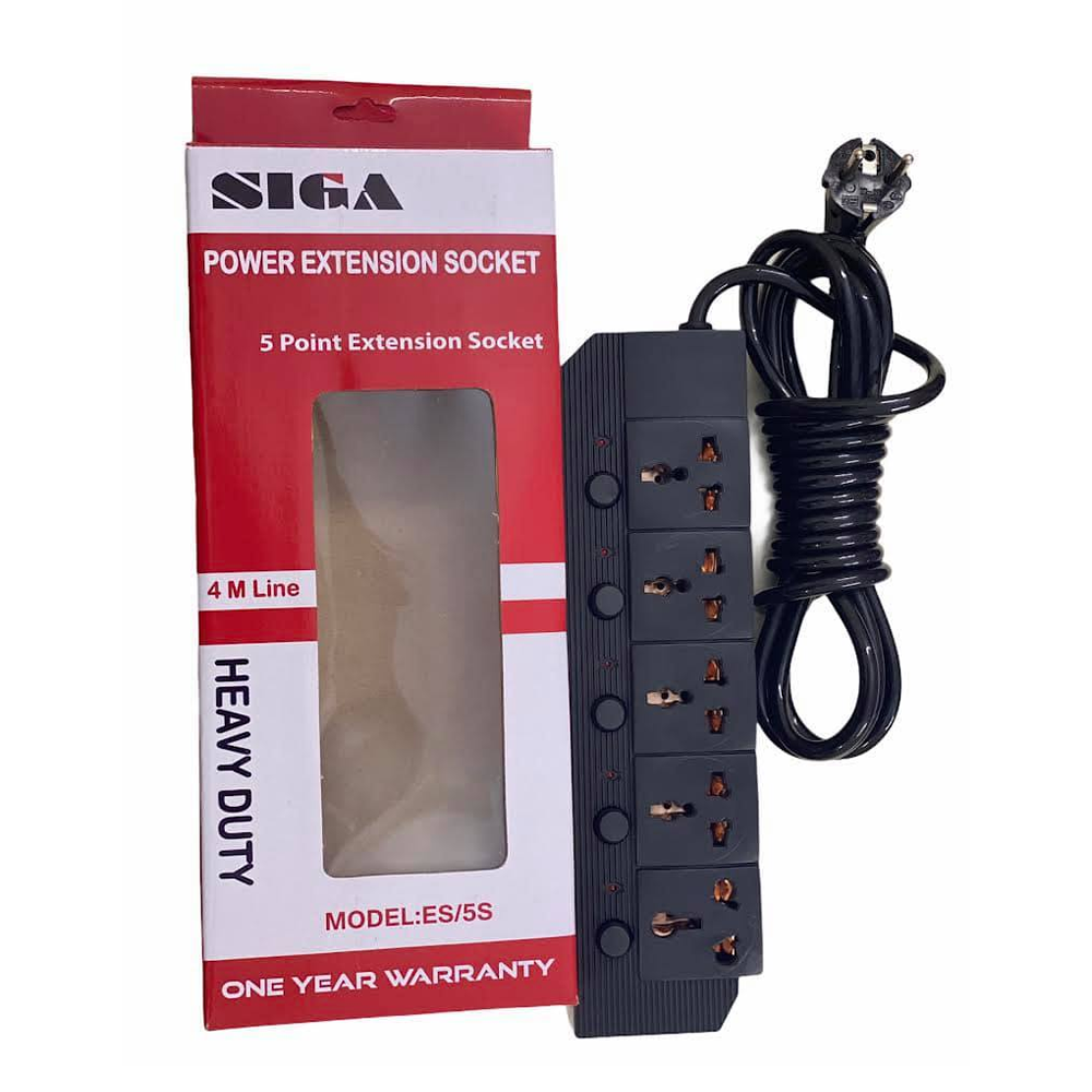 SIGA ES-5S Heavy Duty 5 Points Multiplug Extension Socket 4 Miter - White
