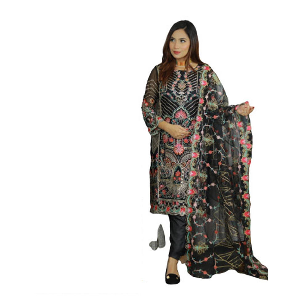 Soft Georgette Embroidery Unstitched Salwar Kameez For Women - Multicolor - 4G-24