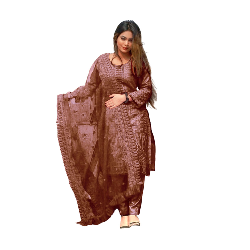 Three Pcs For Women Georgette and Butter Silk - Brown