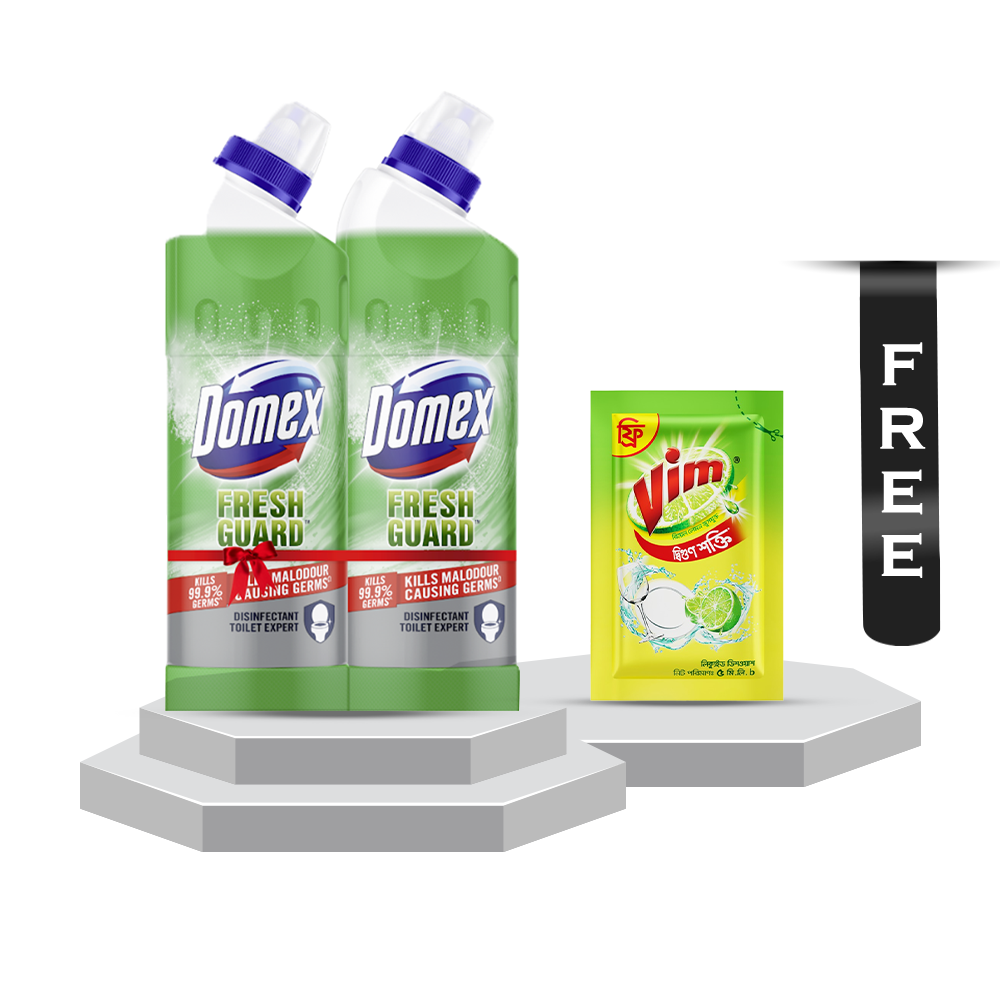 Bundle Of 2Pcs Domex Lime Fresh Toilet Cleaning Liquid - 500ml With Vim Liquid Dish Washer - 5ml Free