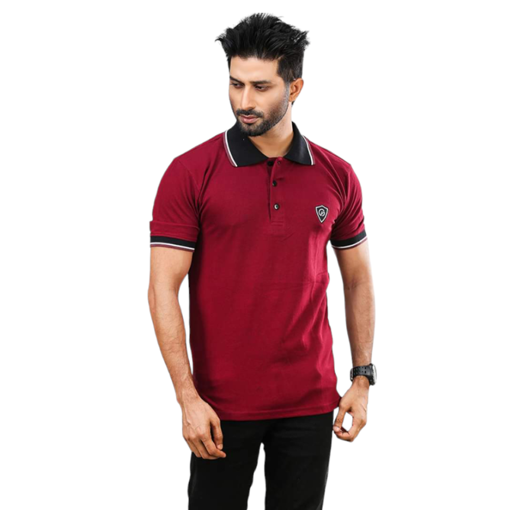 Cotton Half Sleeve Polo For Men - Maroon - P103