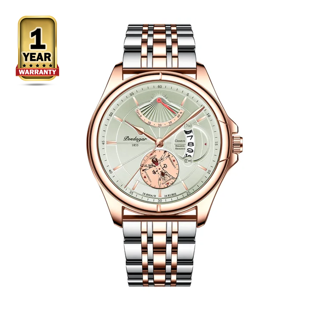 Poedagar 802 CH Stainless Steel Wrist Watch For Men - Silver Gold