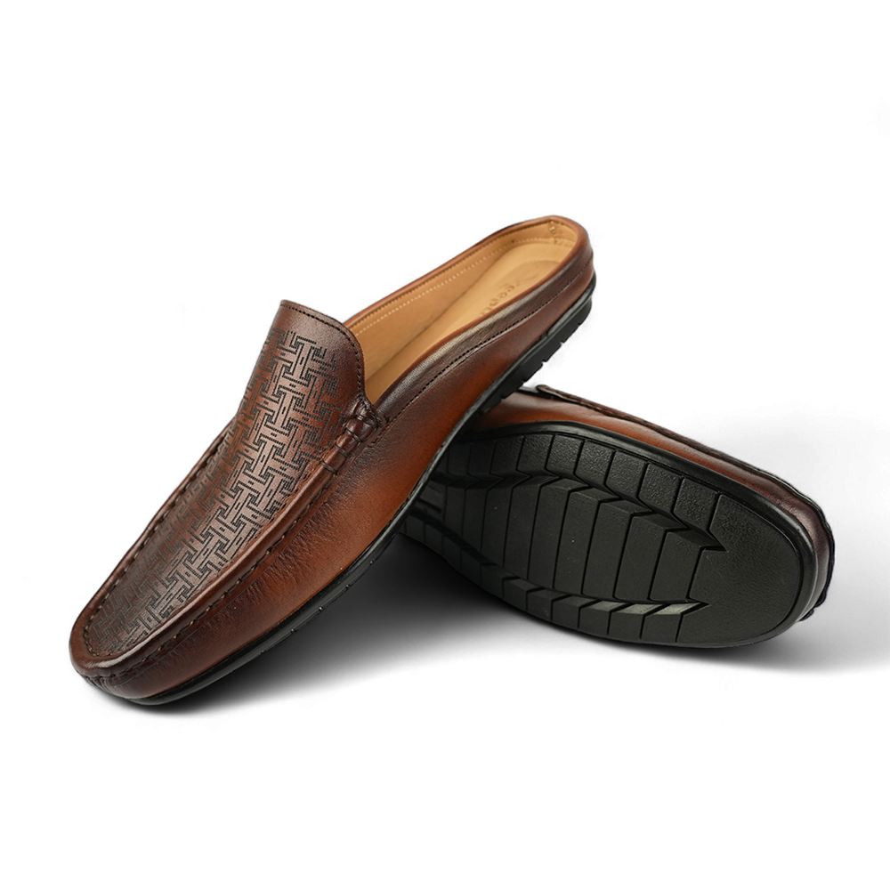 Leather Handmade True Moccasin Half Shoes for Men - Brown