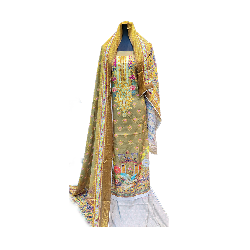 Proud PL-SL00053 Unstiched Cotton Computer Digital Print Lawn Salwar Kameez For Women - Light Mustard