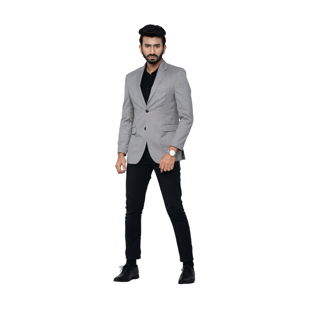 OCODE Cotton Single Blazer For Men - Grey - MB-7794