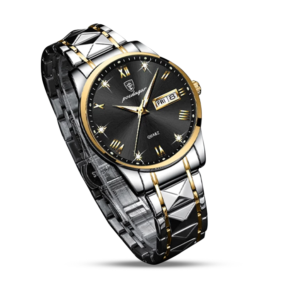 Poedagar -985 Stainless Steel Waterproof Quartz Watch for Men - Black