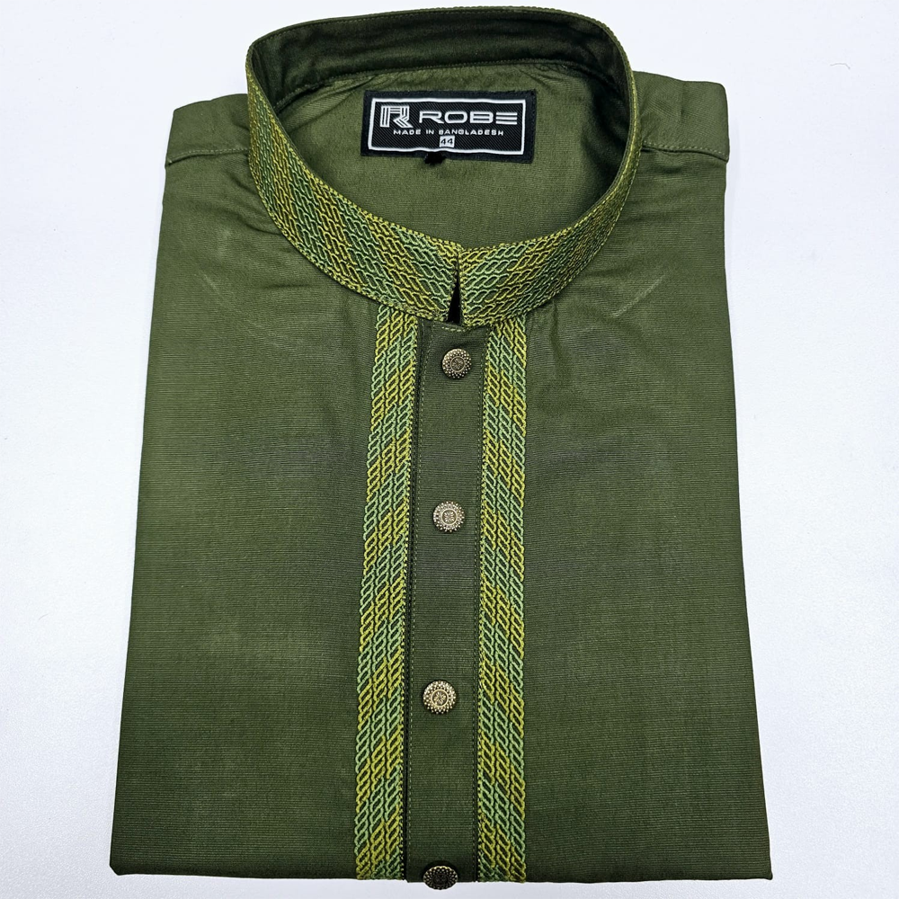  Cotton Embroidery Panjabi For Men - Green - 5568