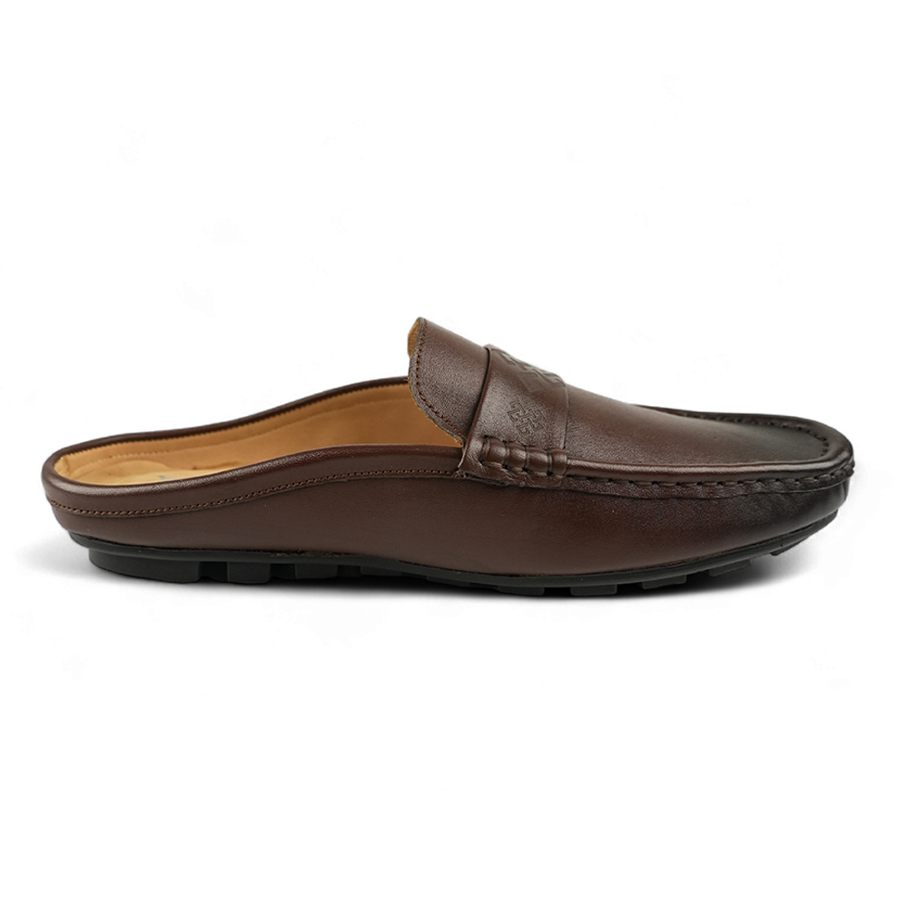 Leather Handmade True Moccasin Half Shoes for Men - Brown