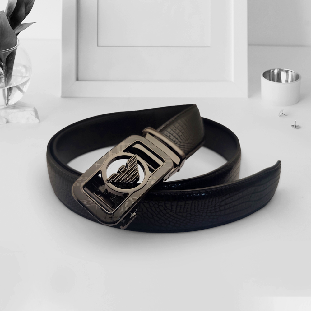 Leather And Metal Belt for Men - Black