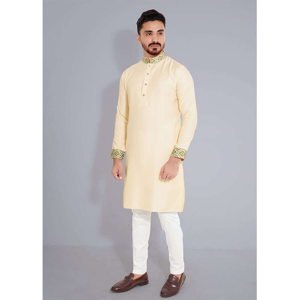 Dubai Cherry Premium Panjabi For Men - Buttercream - 2529
