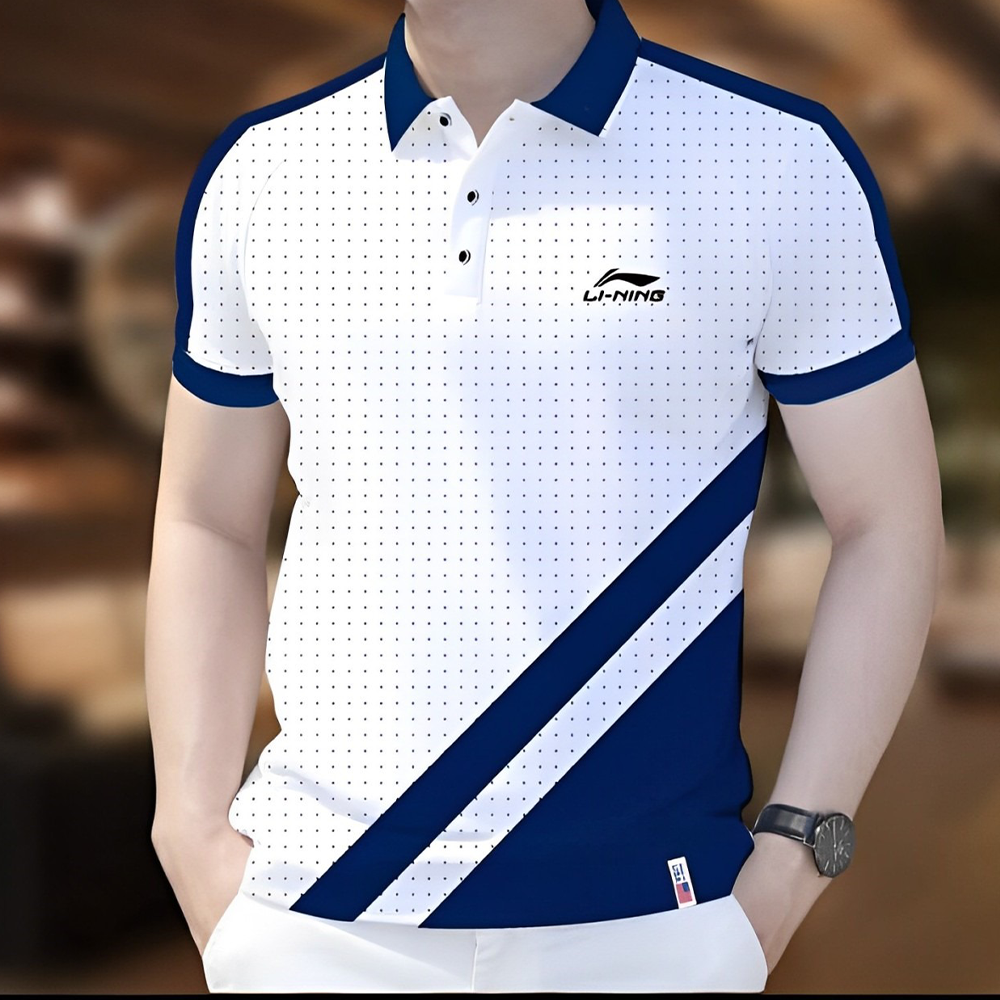 PK Cotton Polo Shirt For Men - White and Blue - PT-313