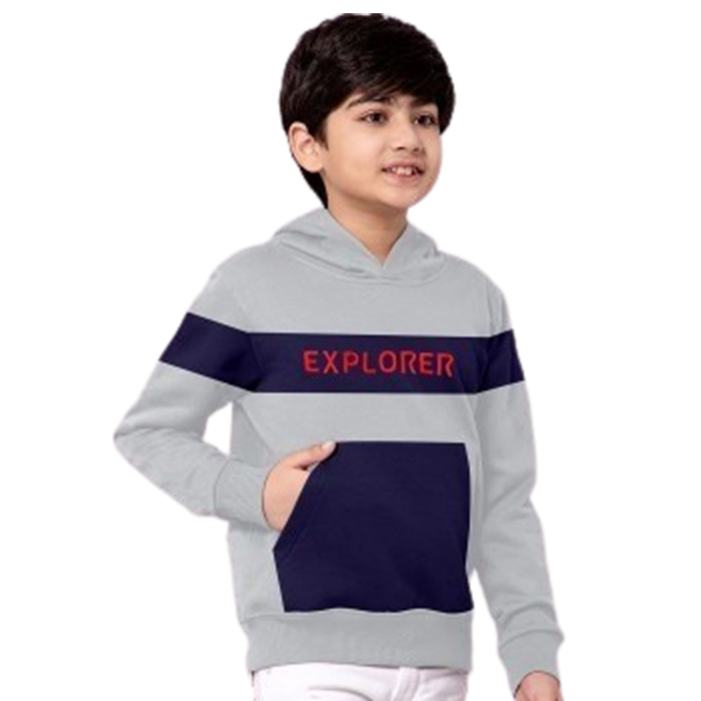 Cotton Winter Hoodie For Boys and Girls - Ash and Navy Blue - BH-51