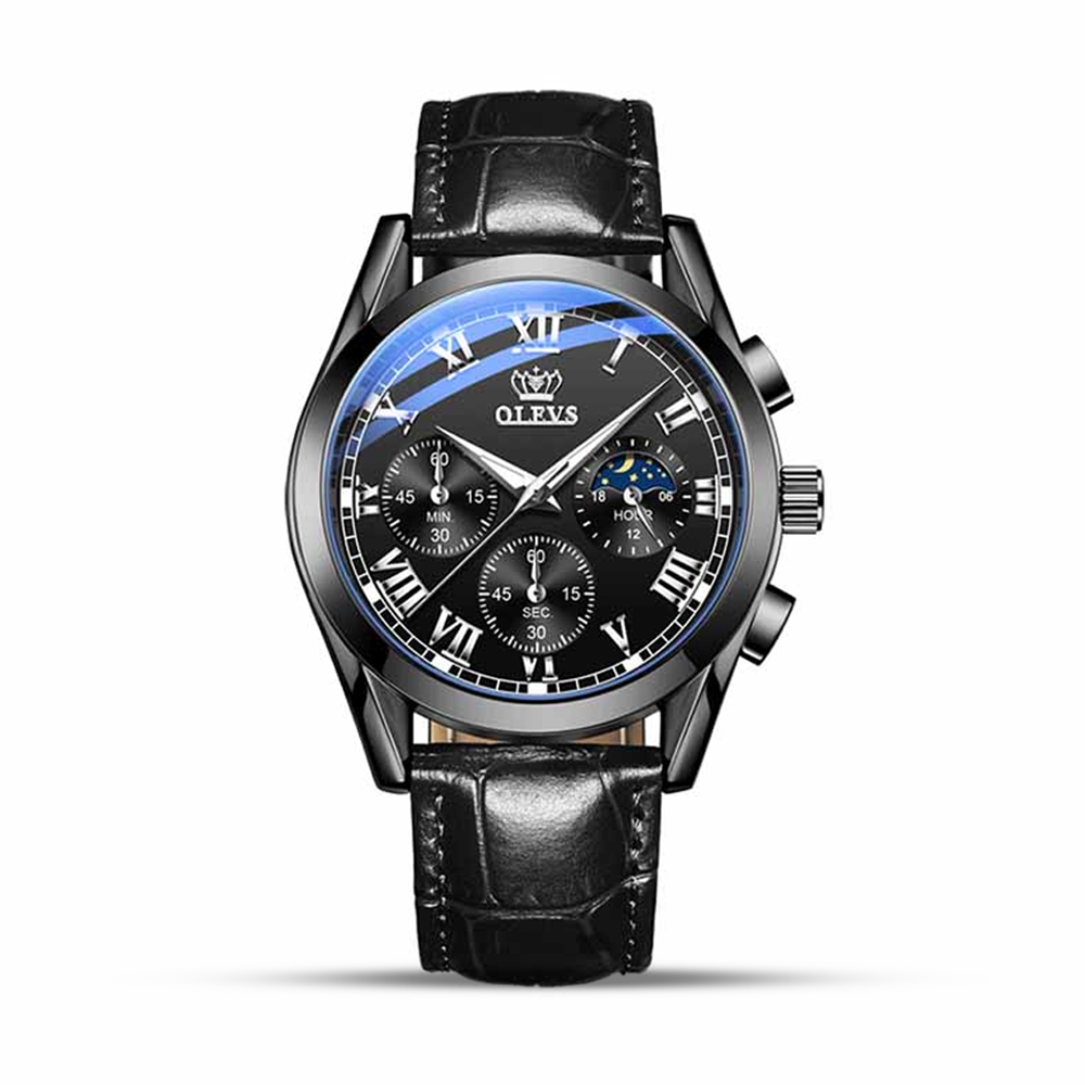 Olevs 2871 PU Leather Wrist Watch For Men - Black