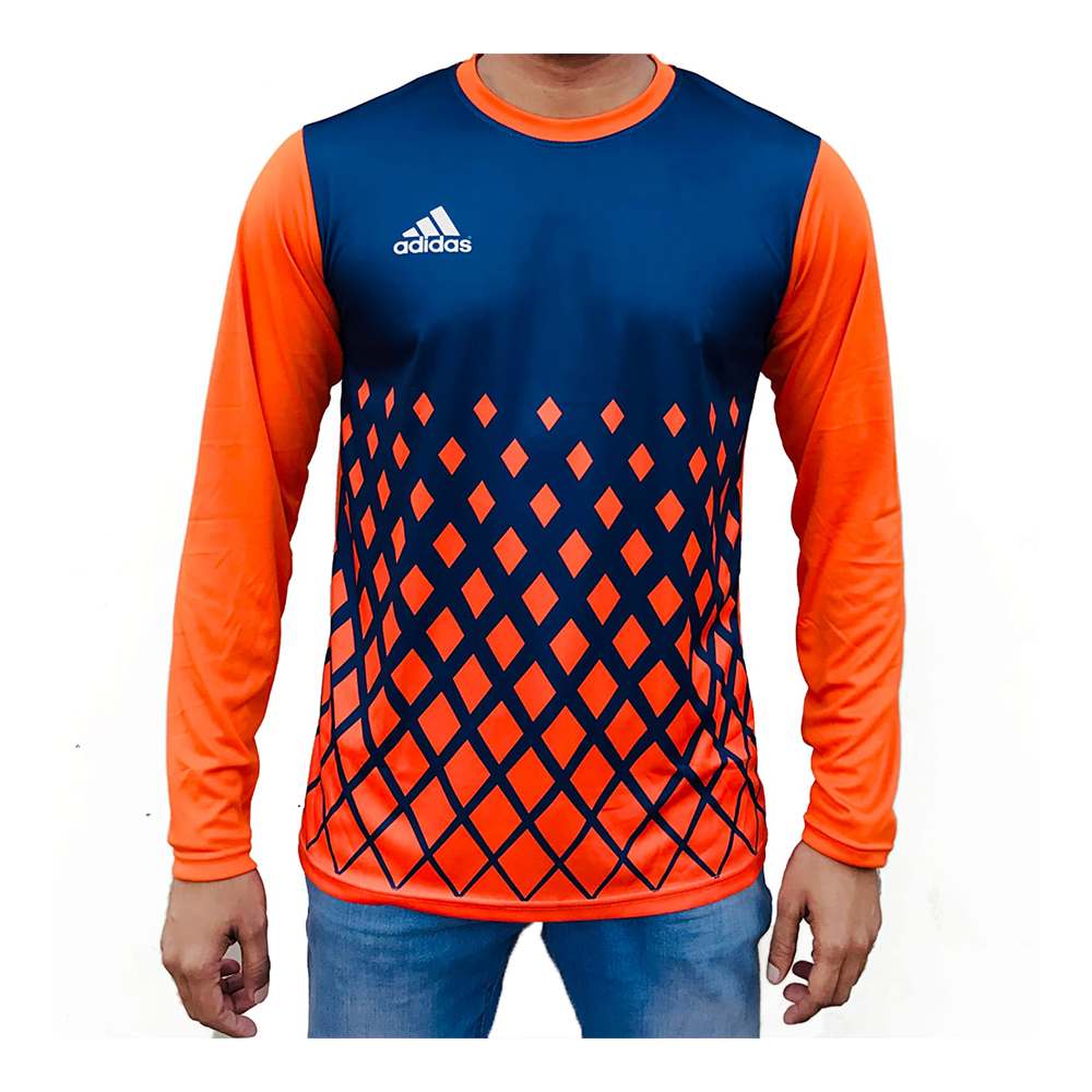 Polyester Mixed Sports Full Sleeve T-Shirt - Orange and Blue - JC-007