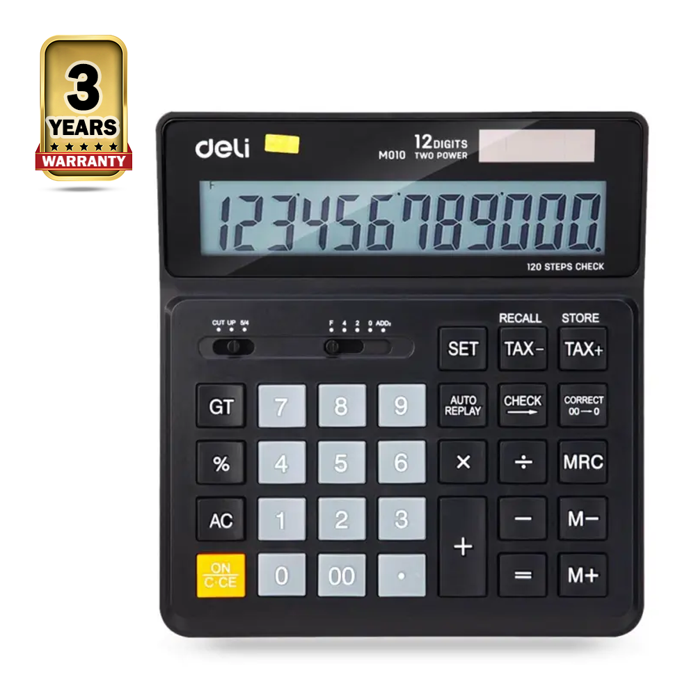 Deli M01020 Calculator with Tax Option - 12 Digits - Black