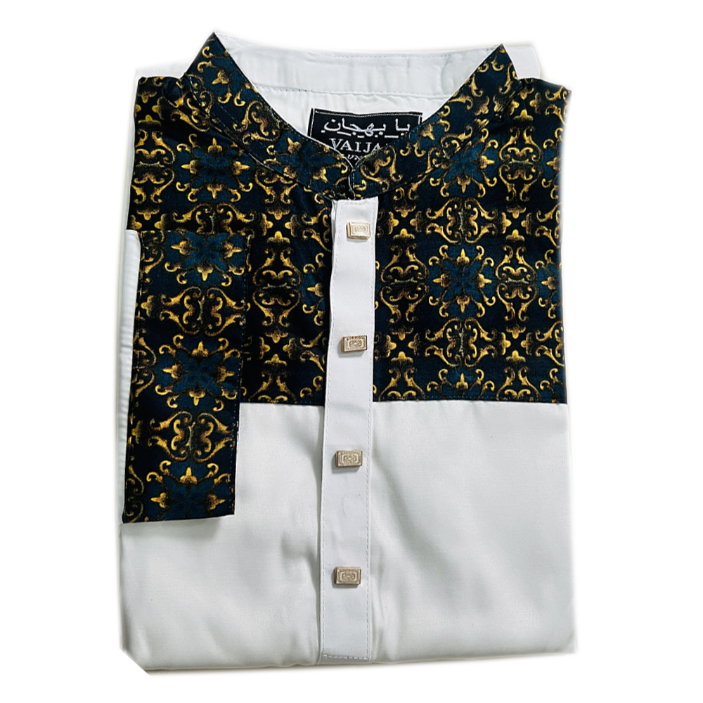 Cotton Panjabi For Men - White and Black - P2 A