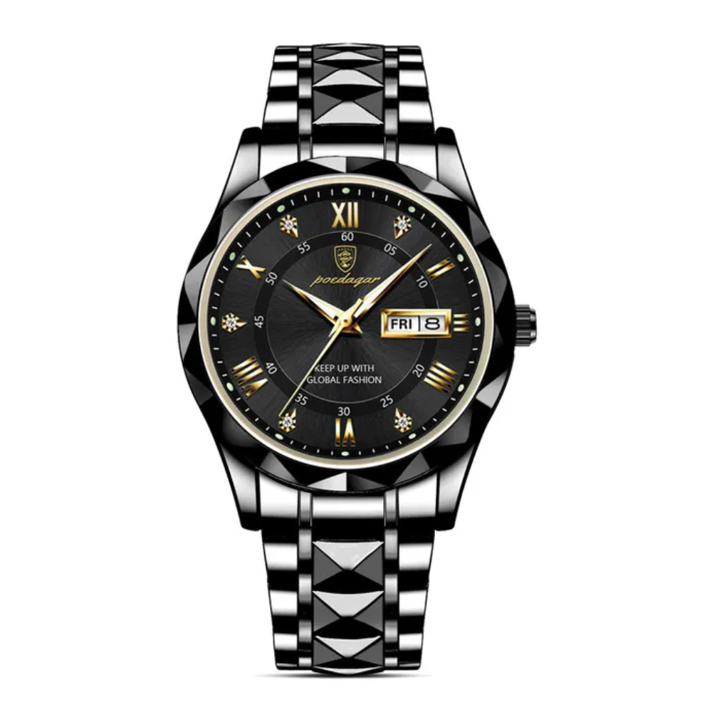 Poedagar 615 Quartz Stainless Steel Watch For Men - Black