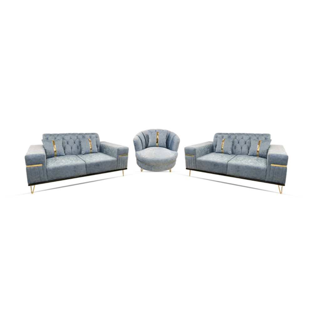 Solid Gorjon Wood Daffodil Sofa - Sky Blue