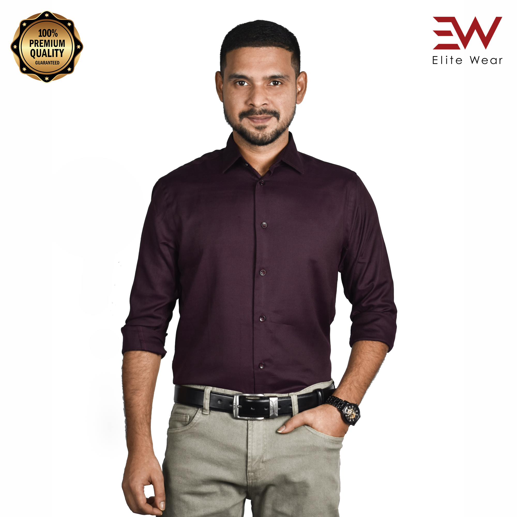 Cotton Blended Full Sleeve Shirt For Men - Red Wine - S-01