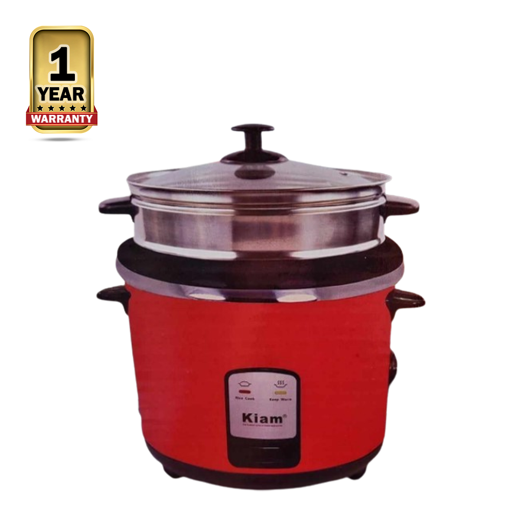 Kiam SJBS-8705 Stainless Steel and Non-Stick Double Pot Rice Cooker - 3.2 Liter - Silver and Maroon
