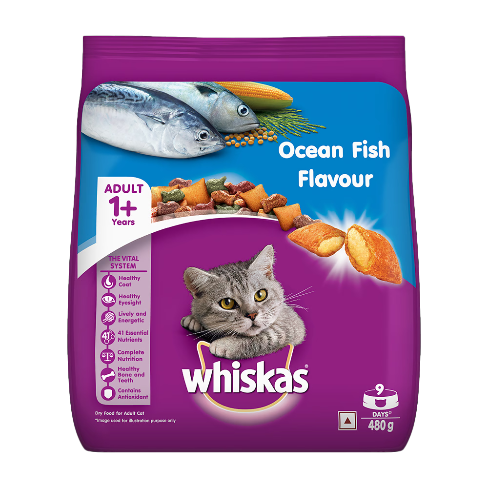 WHISKAS Ocean Fish Flavor Dry Cat Food for Adult Cats - 1+Years - 7 Kg