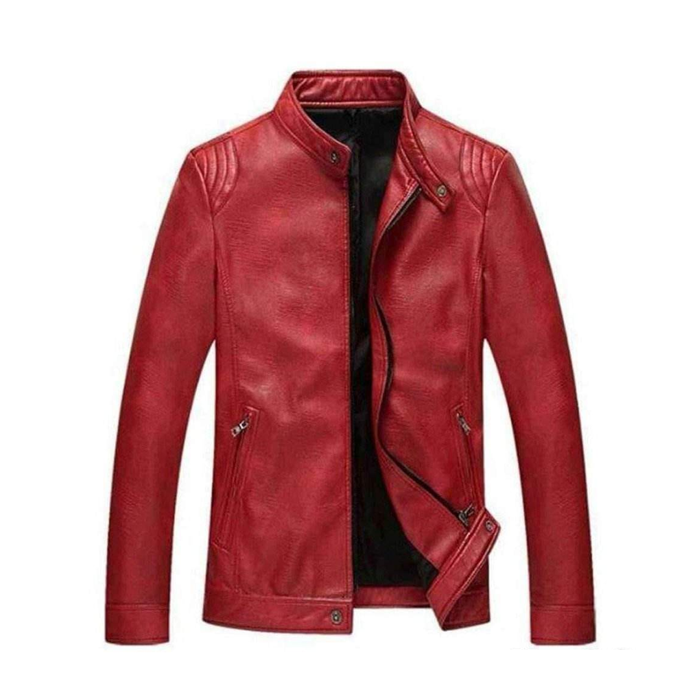 Soft Artificial Leather Jacket for Men - Red - JL-03