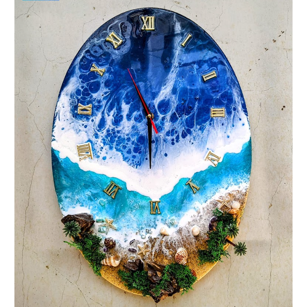 Resin Ocean Oval Clock Art - 20 inch - Multicolor