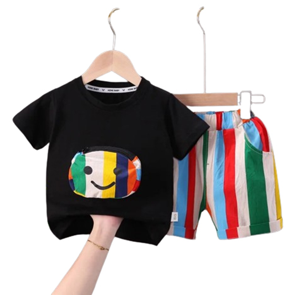 Cotton T-Shirt and Half Pant Set For Baby Boys - Multicolor - BM-84