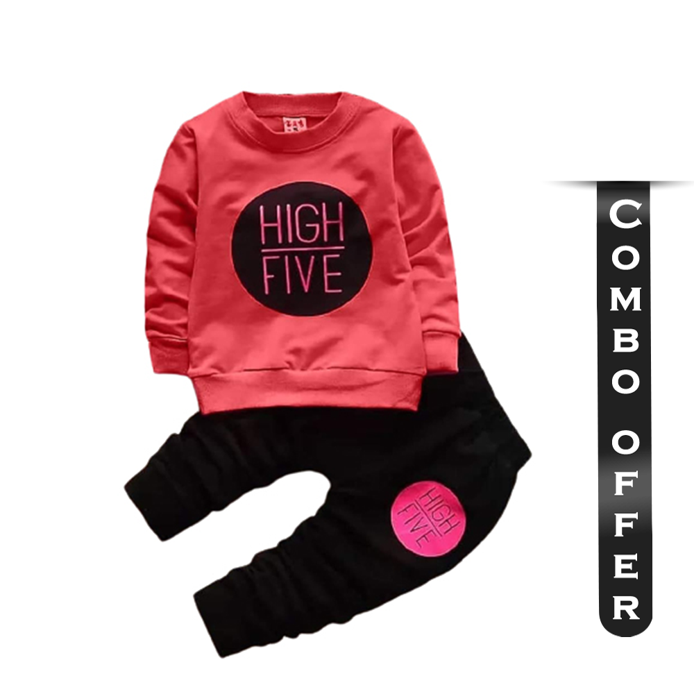 Combo Offer Terry Cotton Winter Sweat Shirt With Pant For Kids - Red and Black - BD-15