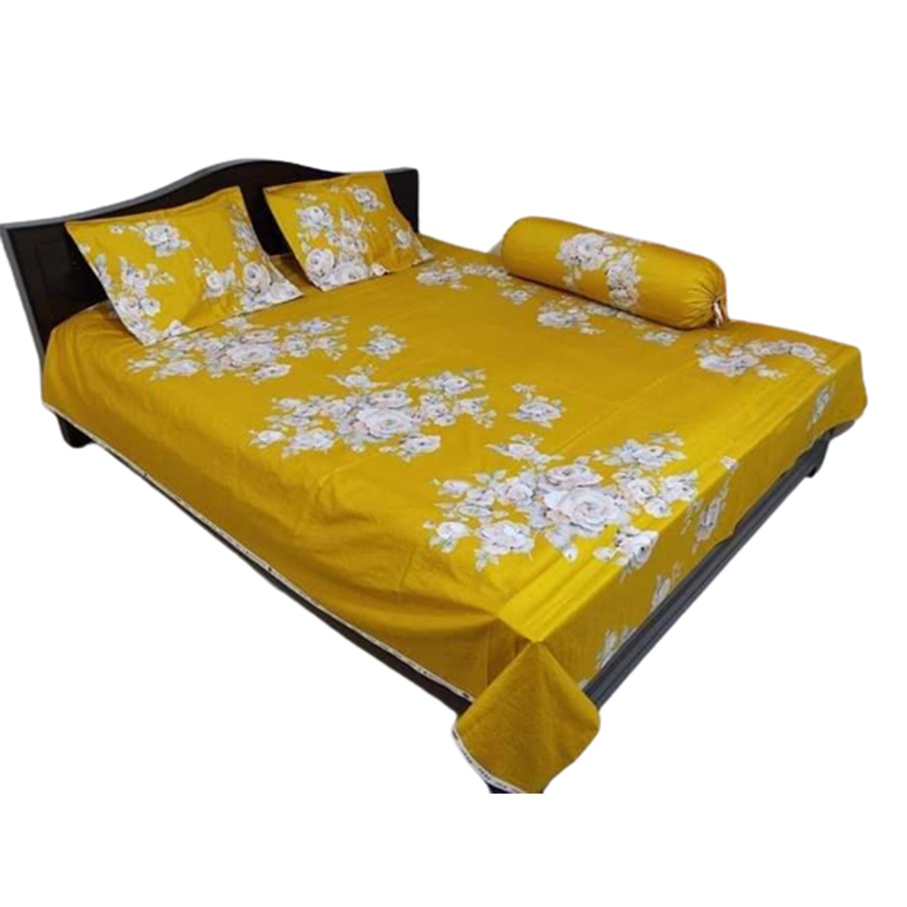 Twill Cotton King Size Bedsheet With 2 Pillow Covers - Yellow - BT-234