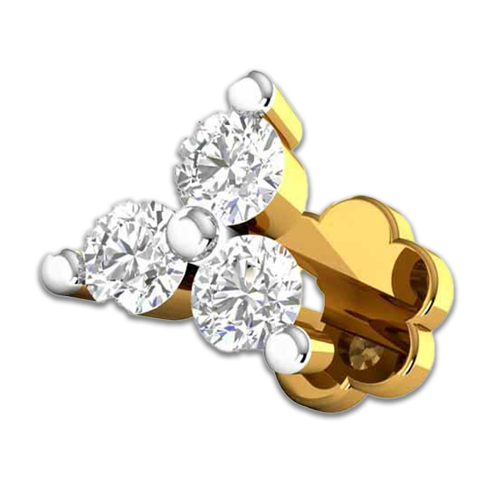 Three Stone Diamond Nose Pin - SAJ -EVC -DN -03