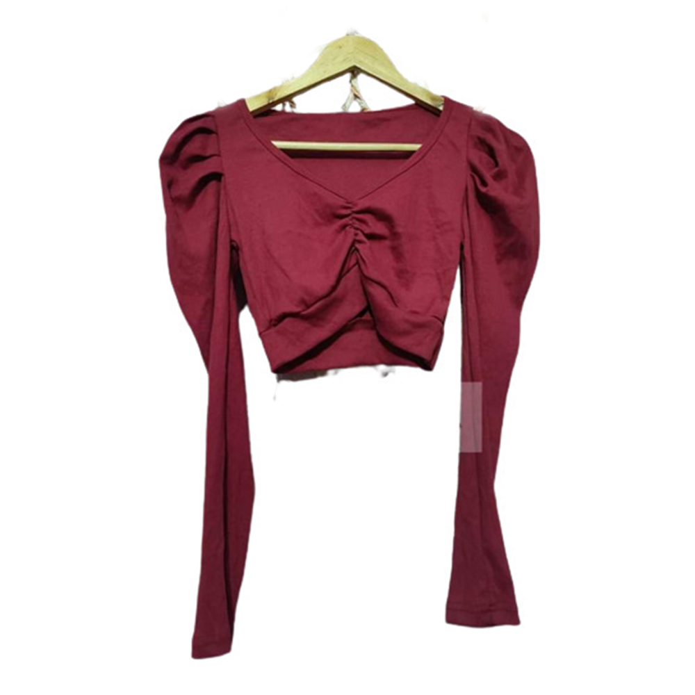 Cotton Crop Tops Full Sleeve Blouse For Women - Magenta - TP-05