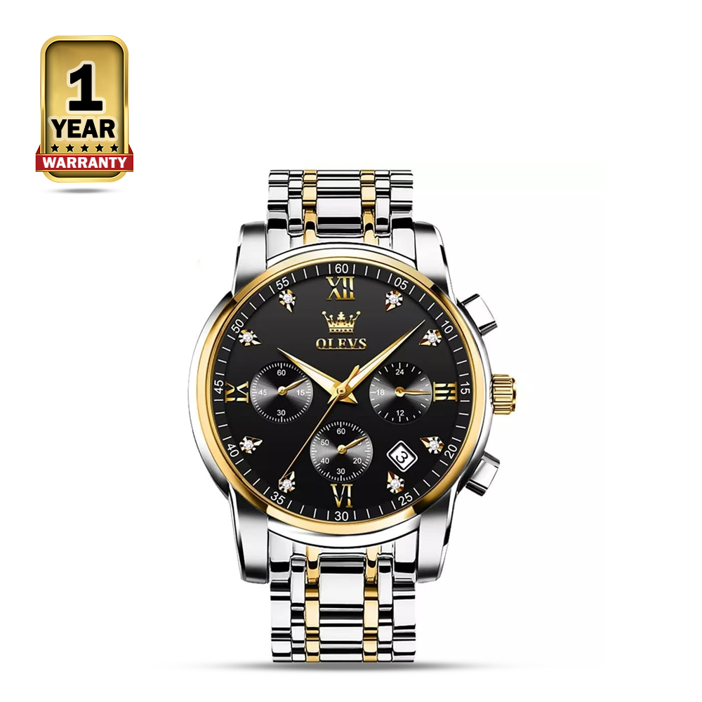 Olevs 2858 Stainless Steel Wrist Watch for Men - Golden