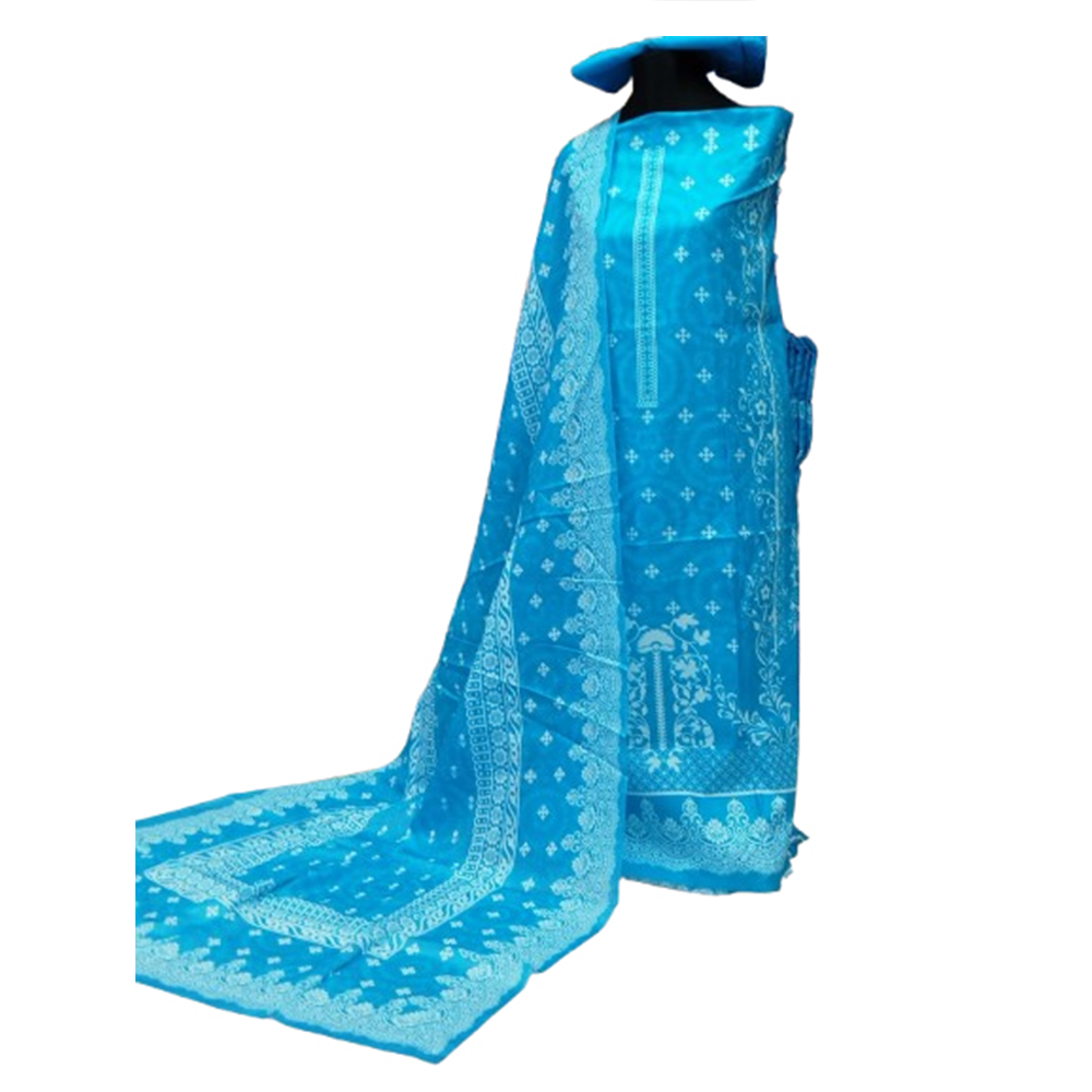 Unstitched Swiss Cotton Digital Printed Salwar Kameez For Women - Blue - 3A-T28