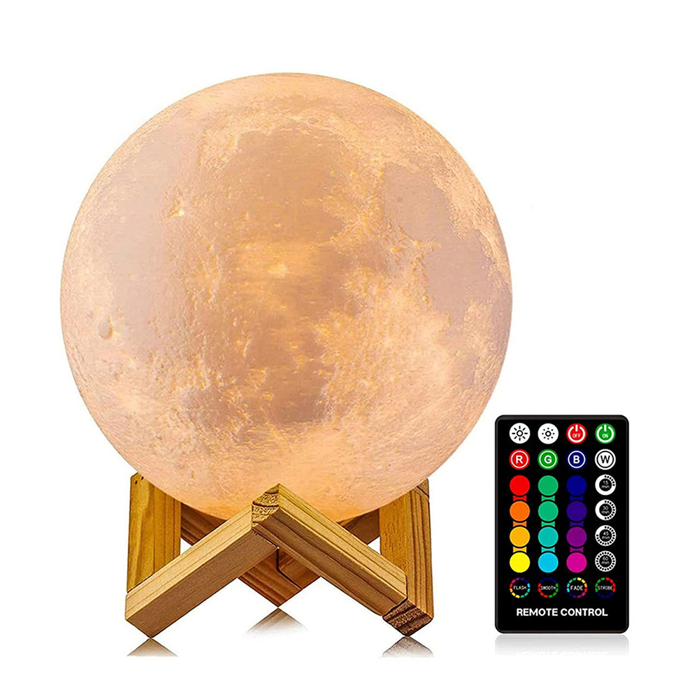 Remote Control 3D Moon Light with Wood Stand