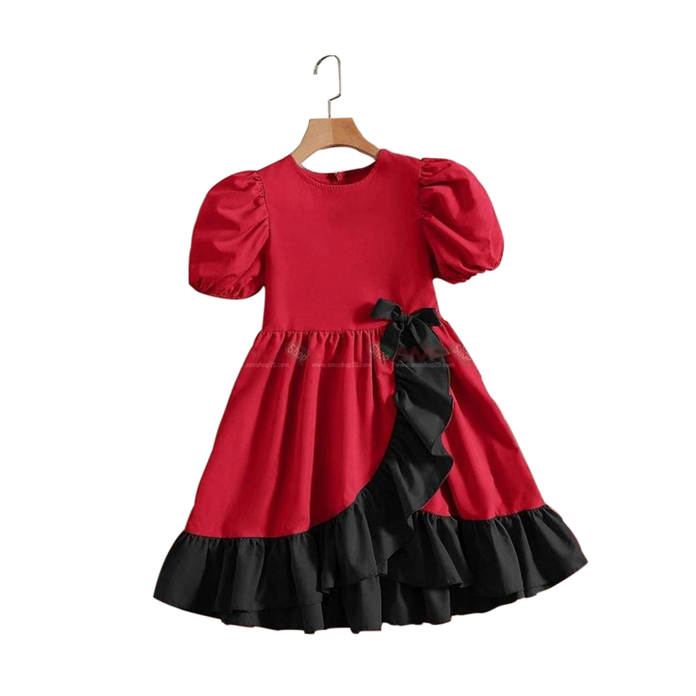 Charry Fabric Baby dress for Girl's - Red & Black - BS-09