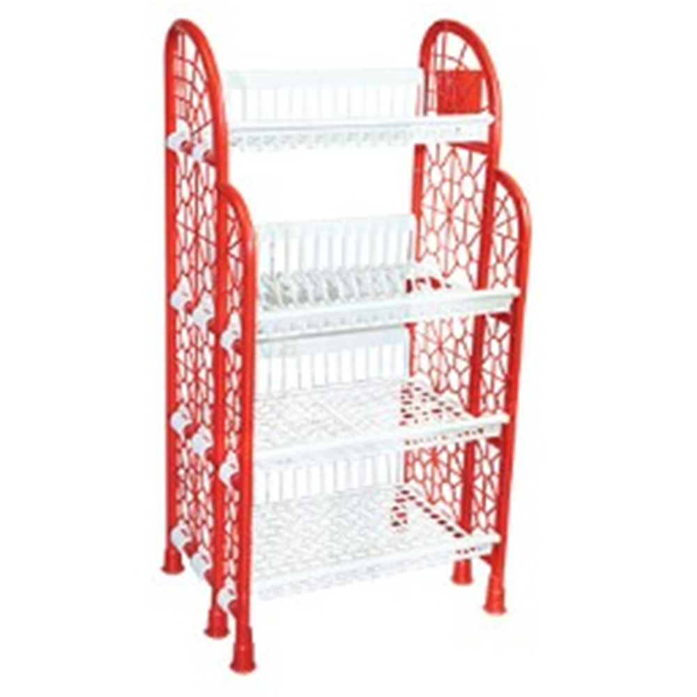 RFL Plastic Popular 5 Step Kitchen Rack - White and Red - 918050