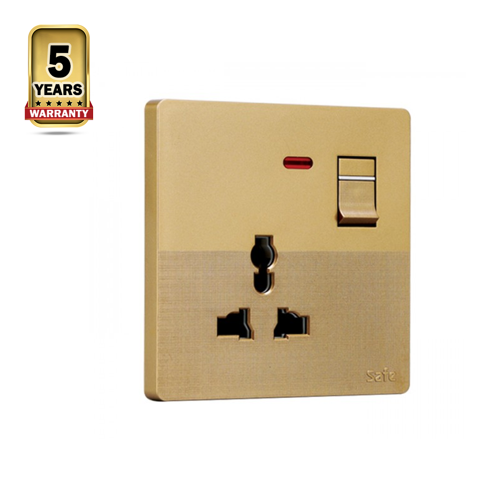 Walton 3 Pin Socket with Switch - Golden