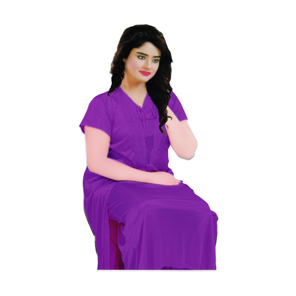 SUPERTRENDY 201-04 Two Part Satin Silk Night Wear - Violet