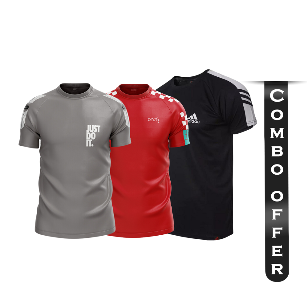 Combo Of 3Pcs NEXF Mesh Short Sleeve Jersey Tshirt For Men - Multicolor - NEX-H-09