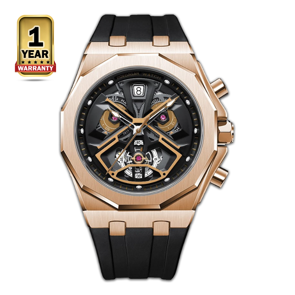 Poedagar 920 Quartz Wrist Watch For Men - Rose Gold and Black