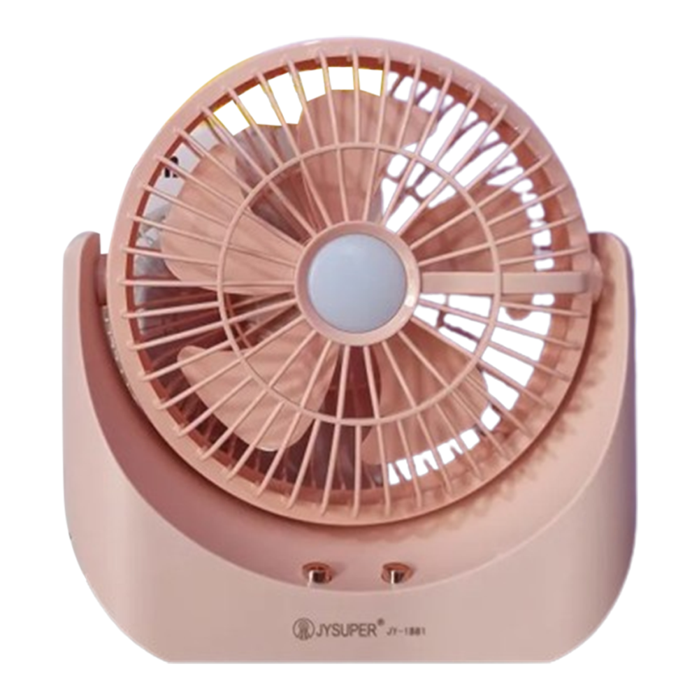 JYSUPER JY-1881 Rechargeable Wind Up-Down Movable Desk Fan With LED Lamp - Salmon