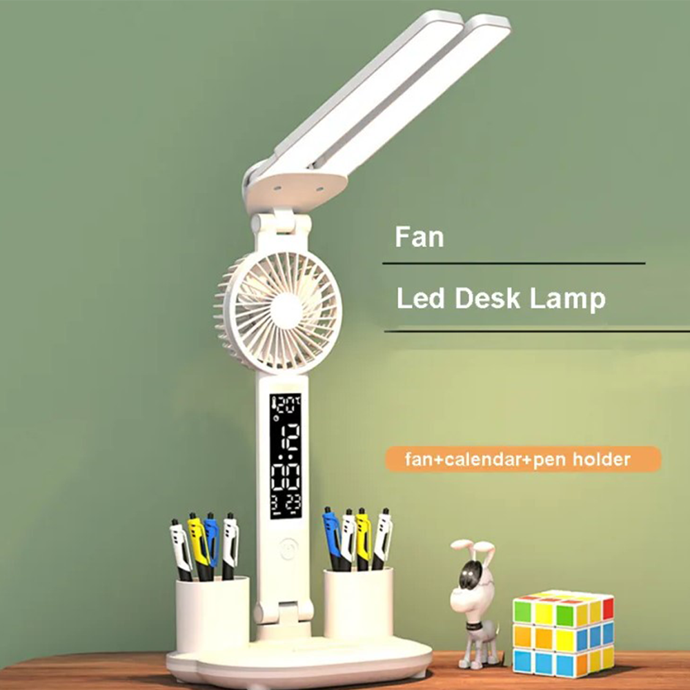 Rechargeable Cordless LED Table Lamp With Fan - White