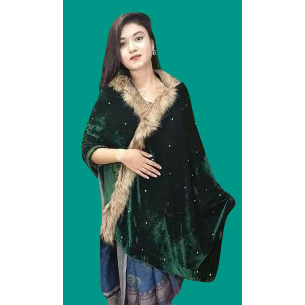 Indian Velvet Shawl For Women - Green - BR-07