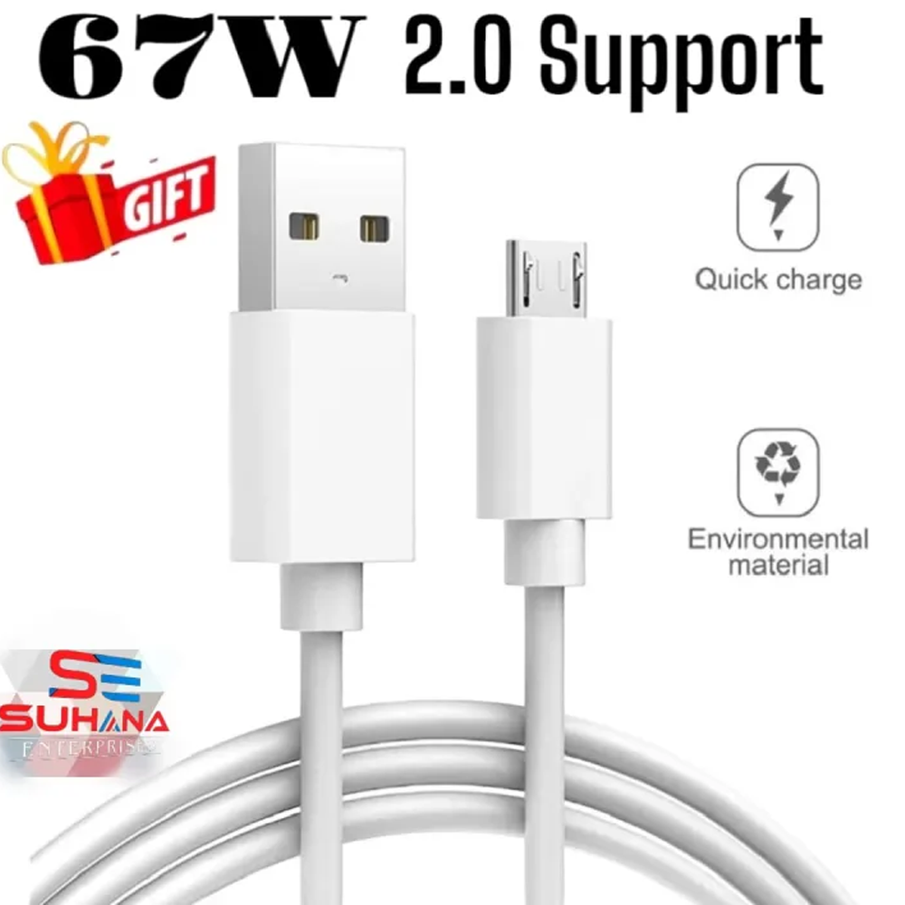 Micro USB 2.0 Support Fast Charging Data Cable - 1m - 67W - White