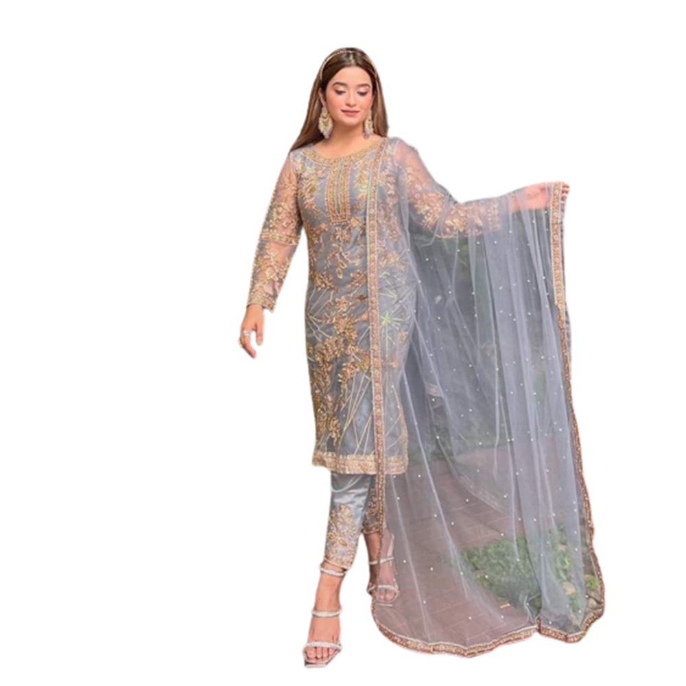 Soft Net Embroidery Unstitched Salwar Kameez For Women - Multicolor - 4G-10