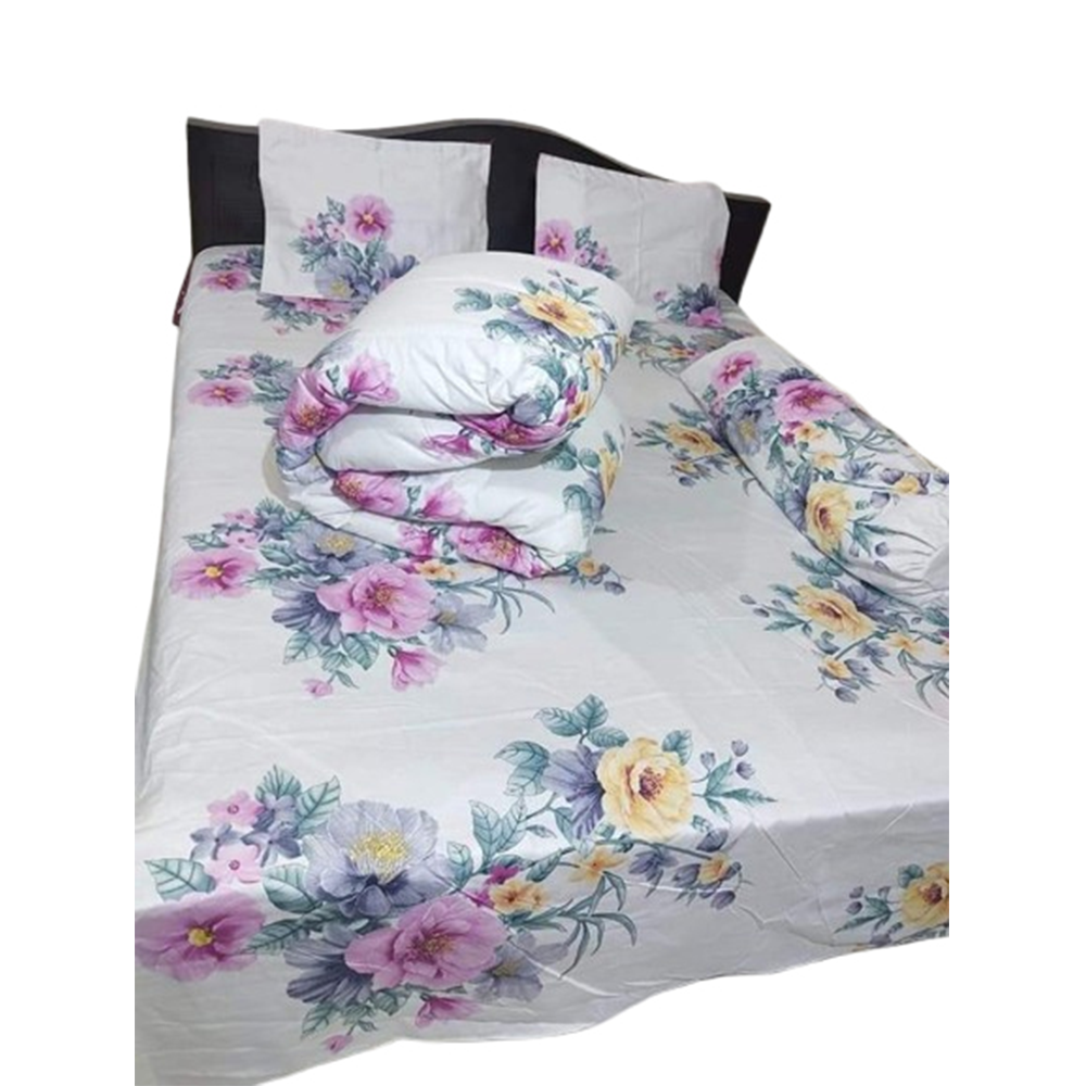 Twill Cotton King Size Five In One Comforter Set - Multicolor - CFS-171